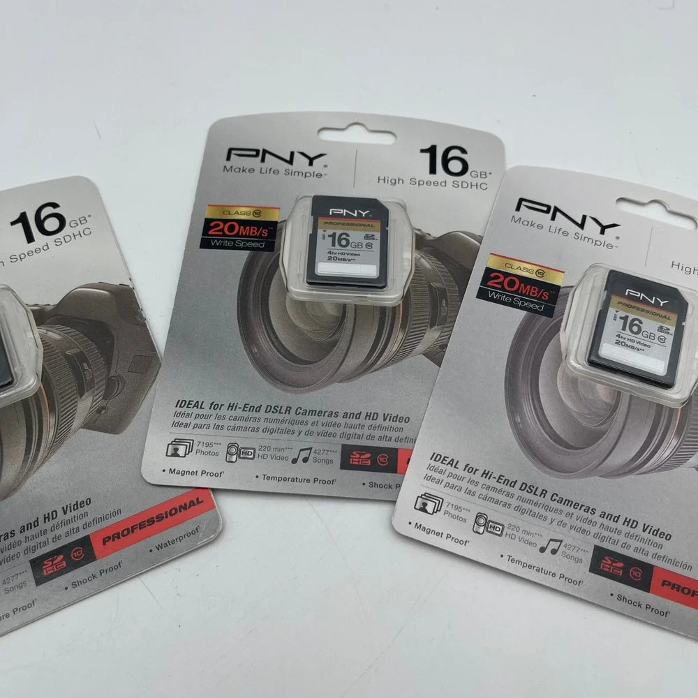 3 Pack PNY 16GB Professional‎ High Speed SDHC Class 10 Memory Cards 20MB/s NEW